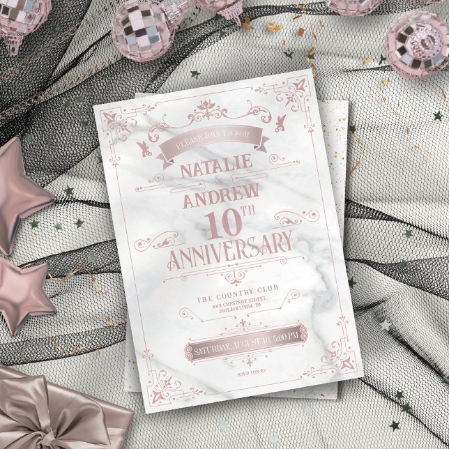 Einladung zum eleganten Rosa und Grau anlässlich d (Elegant Pink and Gray Anniversary Invitation)