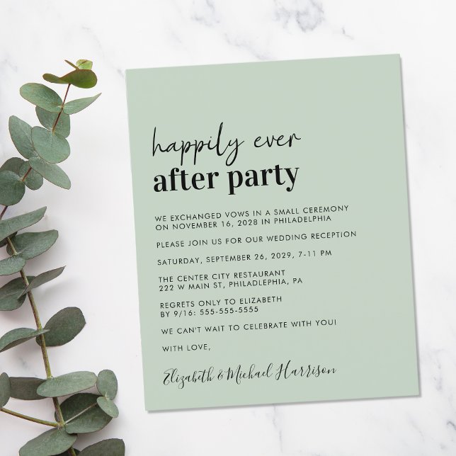 Einladung zum Empfang von Green Wedding (A chic and affordable Happily Ever After Party invitation)