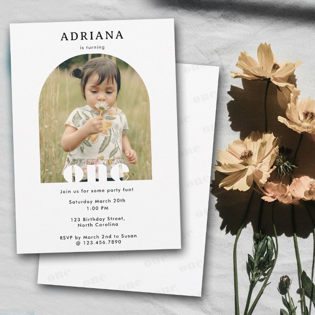 Einladung zum ersten Geburtstag 1. Foto Junge Mädc (First Birthday Invitation 1st One Photo Boy Girl)