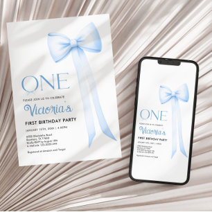 Einladung zum ersten Geburtstag, Blue Coquette Bow