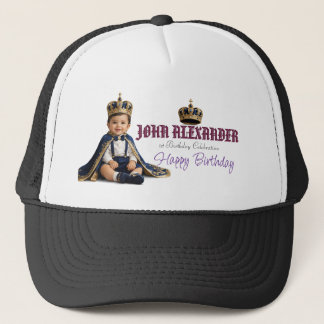 Einladung zum ersten Geburtstag des kleinen Königs Truckerkappe