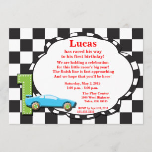 Einladung zum ersten Geburtstag eines Racecar, kar
