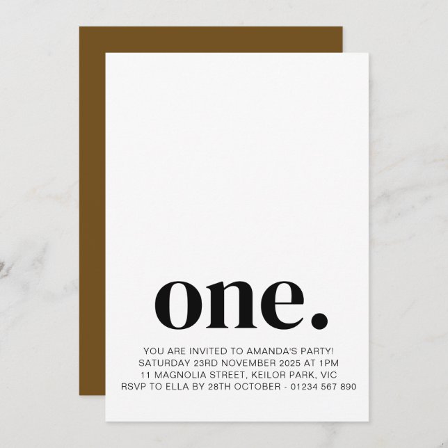 Einladung zum ersten Geburtstag Foto in Brown & Wh (Vorne/Hinten)