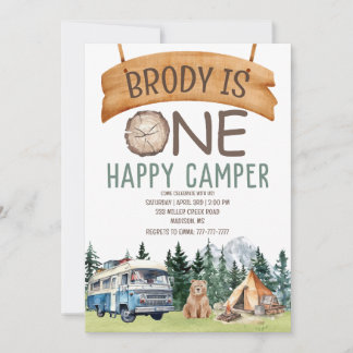Einladung zum ersten Geburtstag Happy Camper