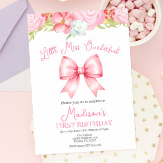 Einladung zum ersten Geburtstag mit rosa Bogen für