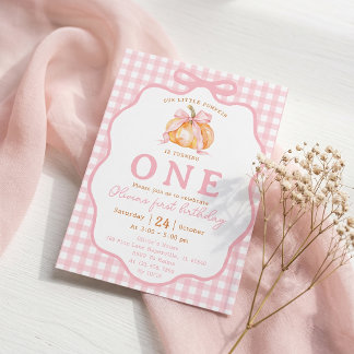 Einladung zum ersten Geburtstag mit rosa Schleife