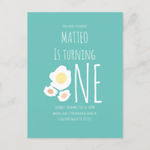 Einladung zum ersten Geburtstag mit Spiegelei Postkarte