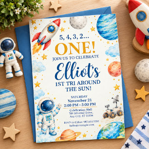 Einladung zum ersten Geburtstag mit Weltraumthema