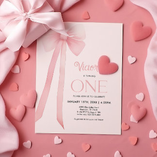 Einladung zum ersten Geburtstag Pink Coquette Bow