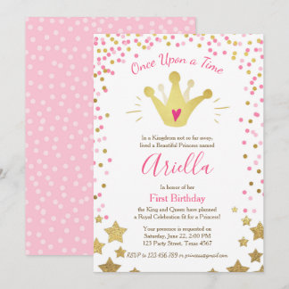 Einladung zum ersten Geburtstag Princess Gold Pink