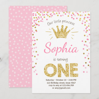Einladung zum ersten Geburtstag Princess Gold Pink