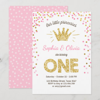 Einladung zum ersten Geburtstag Princess Gold Pink