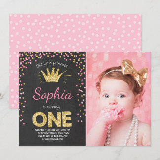 Einladung zum ersten Geburtstag Princess Gold Pink