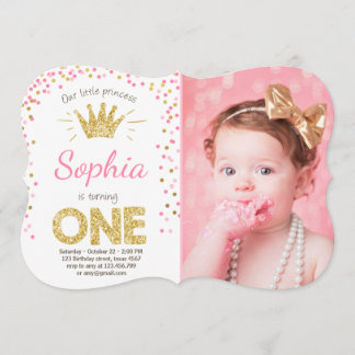 Einladung zum ersten Geburtstag Princess Gold Pink