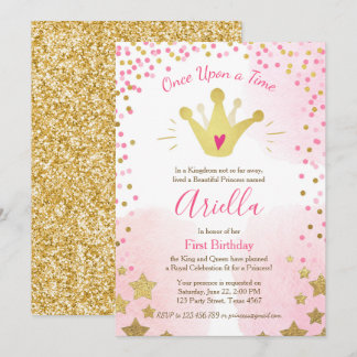 Einladung zum ersten Geburtstag Princess Gold Pink