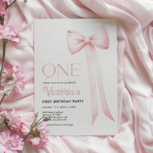 Einladung zum ersten Geburtstag, Rosa Coquette Bow