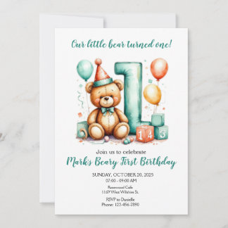 Einladung zum ersten Geburtstag von Beary, süße Bä