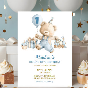 Einladung zum ersten Geburtstag von Blue Bear Boy