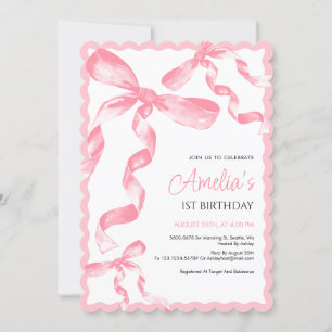 Einladung zum ersten Geburtstag von Pink Bow, eine