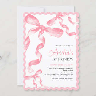 Einladung zum ersten Geburtstag von Pink Bow, eine