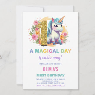 Einladung zum ersten Geburtstag von Unicorn zum Ge