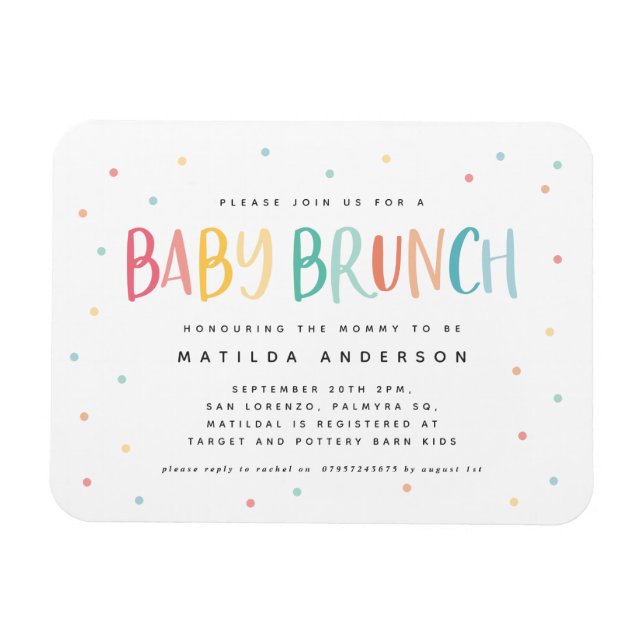 Einladung zum farbenfrohen Regenbogen-Baby-Brunch Magnet (Horizontal)