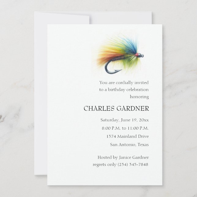Einladung zum Fliegenfischen am Geburtstag (Vorderseite)