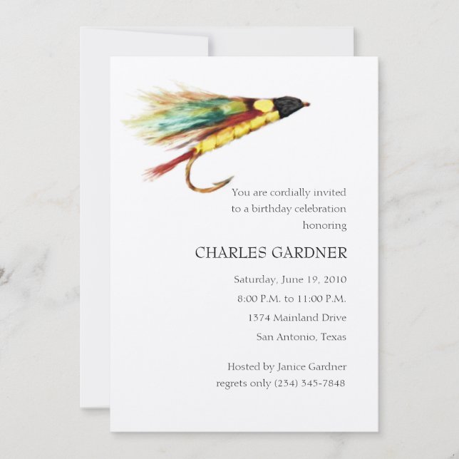 Einladung zum Fliegenfischen am Geburtstag (Vorderseite)