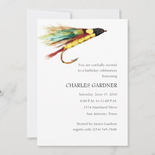 Einladung zum Fliegenfischen am Geburtstag (Vorderseite)