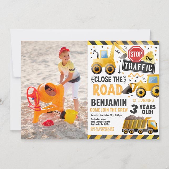 Einladung zum Foto "Boy Birthday Party Constructio (Vorderseite)