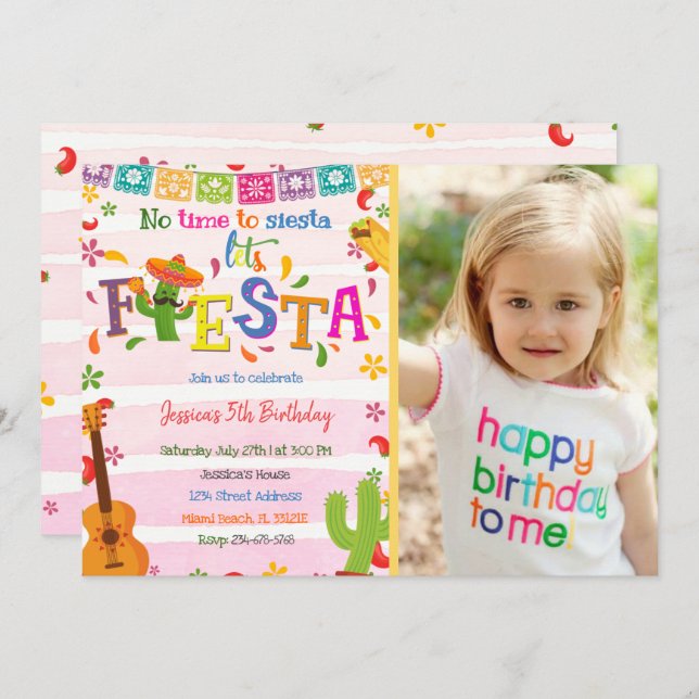 Einladung zum Foto mit mexikanischer Rosa Fiesta z (Vorne/Hinten)