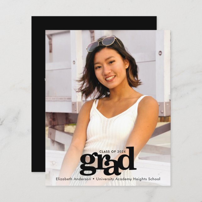 Einladung zum Foto Schwarz-weißer Abschluss (Vorne/Hinten)