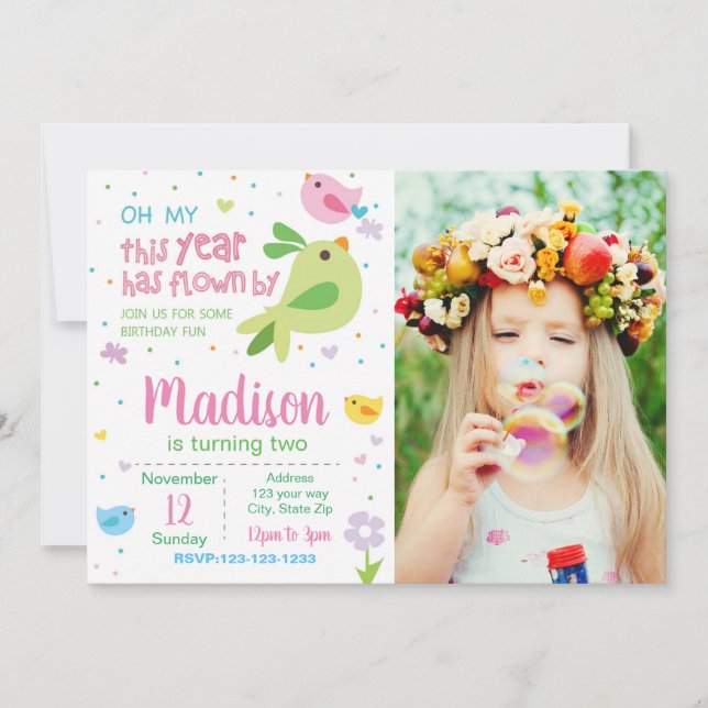 Einladung zum Foto zum Geburtstag von Vögeln (Vorderseite)