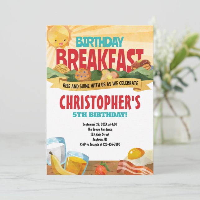 Einladung zum Frühstück am Geburtstag (Stehend Vorderseite)