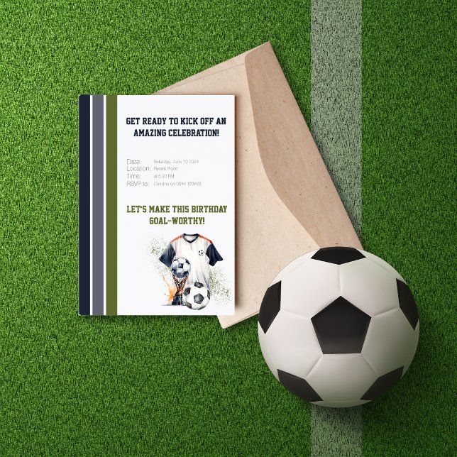 Einladung zum Fußball (Green Blue Soccer Birthday Party Invitation 1)