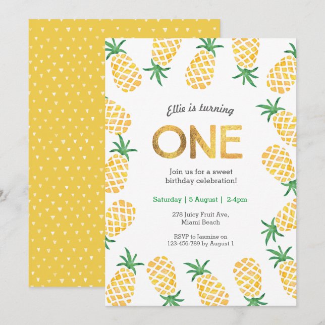 Einladung zum Geburtstag | Ananas (Vorne/Hinten)