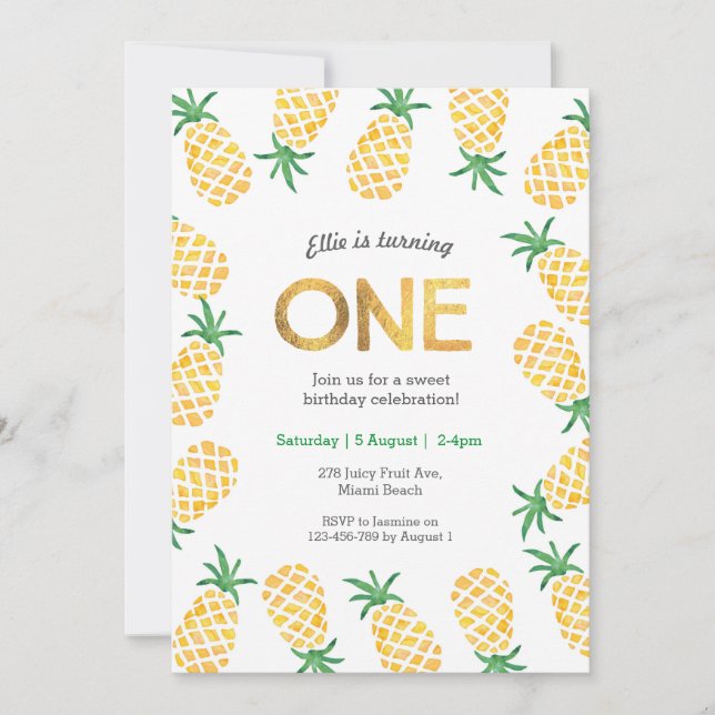 Einladung zum Geburtstag | Ananas (Vorderseite)