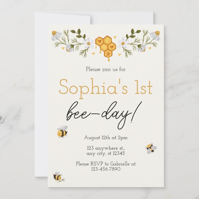 Einladung zum Geburtstag "Bee Day" (Vorderseite)