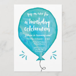Einladung zum Geburtstag | Blue Watercolor Balloon