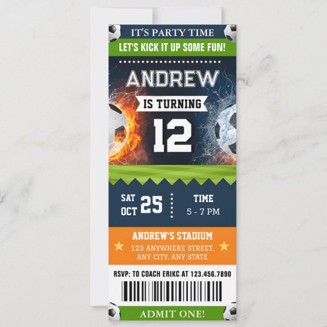 Einladung zum Geburtstag des Personal Ticket Socce (Vorderseite)