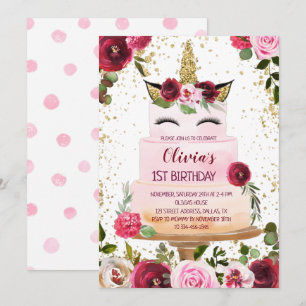 Einladung zum Geburtstag eines Blumenkuchens