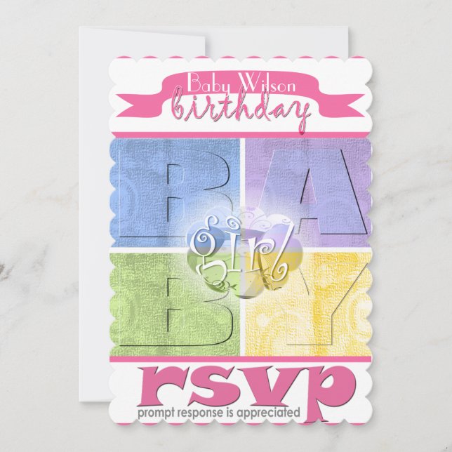 Einladung zum Geburtstag eines bunten Babys (Vorderseite)