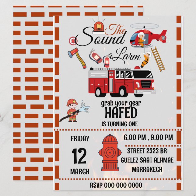 Einladung zum Geburtstag eines Feuerwehrmanns (Vorne/Hinten)