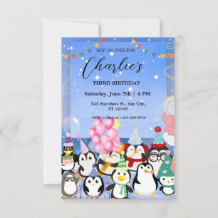 Einladung zum Geburtstag eines Kindes mit Pinguin-