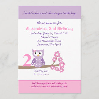 Einladung zum Geburtstag eines Lila Hoot Owl Girl 