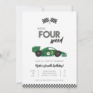Einladung zum Geburtstag eines Rennwagens mit vier