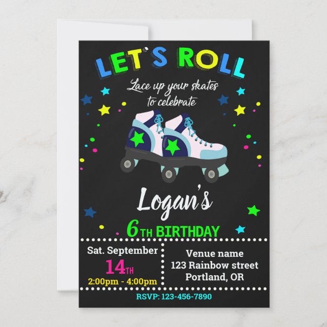 Einladung zum Geburtstag eines Rollers zur Skaten (Vorderseite)