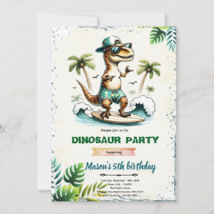 Einladung zum Geburtstag eines surfenenden Dinosau
