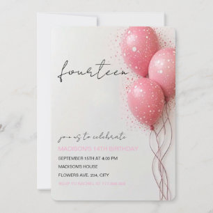 Einladung zum Geburtstag für Mädchen, Rosa Ballon