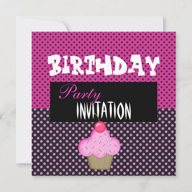 Einladung zum Geburtstag Girls Cupcake Pink Spot (Vorderseite)